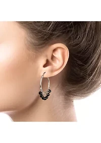 Silver Plated Genuine Stone Multi Bead Click Top Hoop Earrings