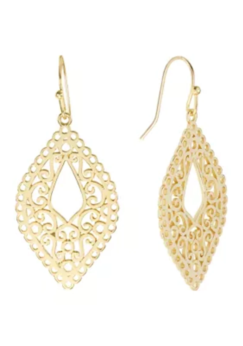 Filigree Marquise Gold Plated Drop Earrings