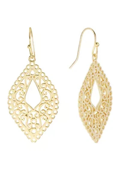 Filigree Marquise Gold Plated Drop Earrings