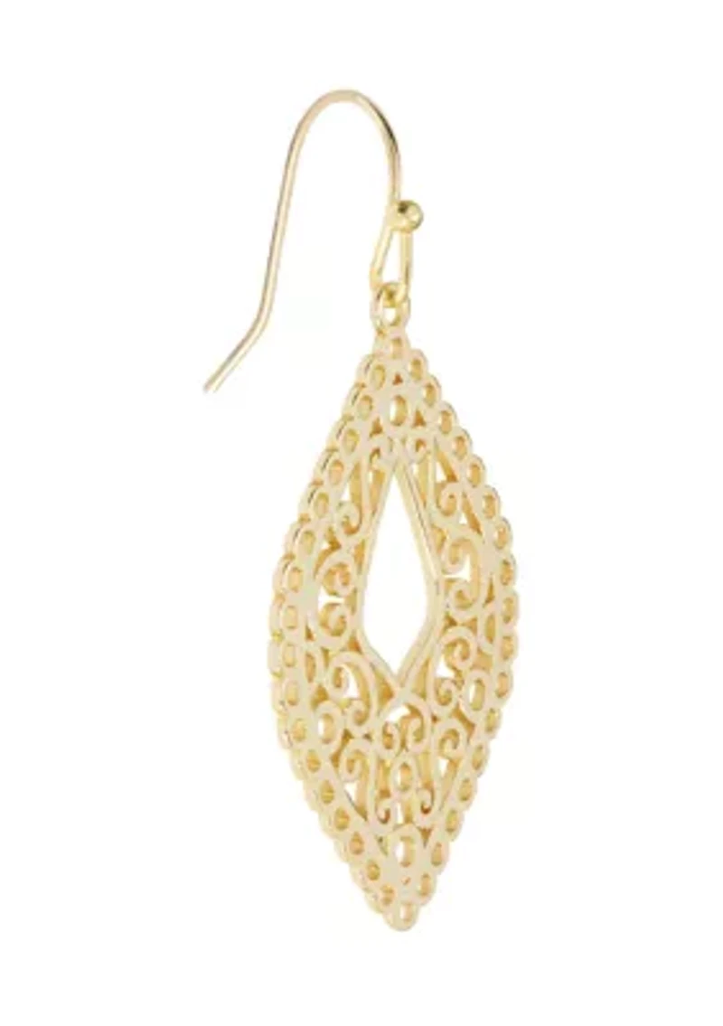 Filigree Marquise Gold Plated Drop Earrings