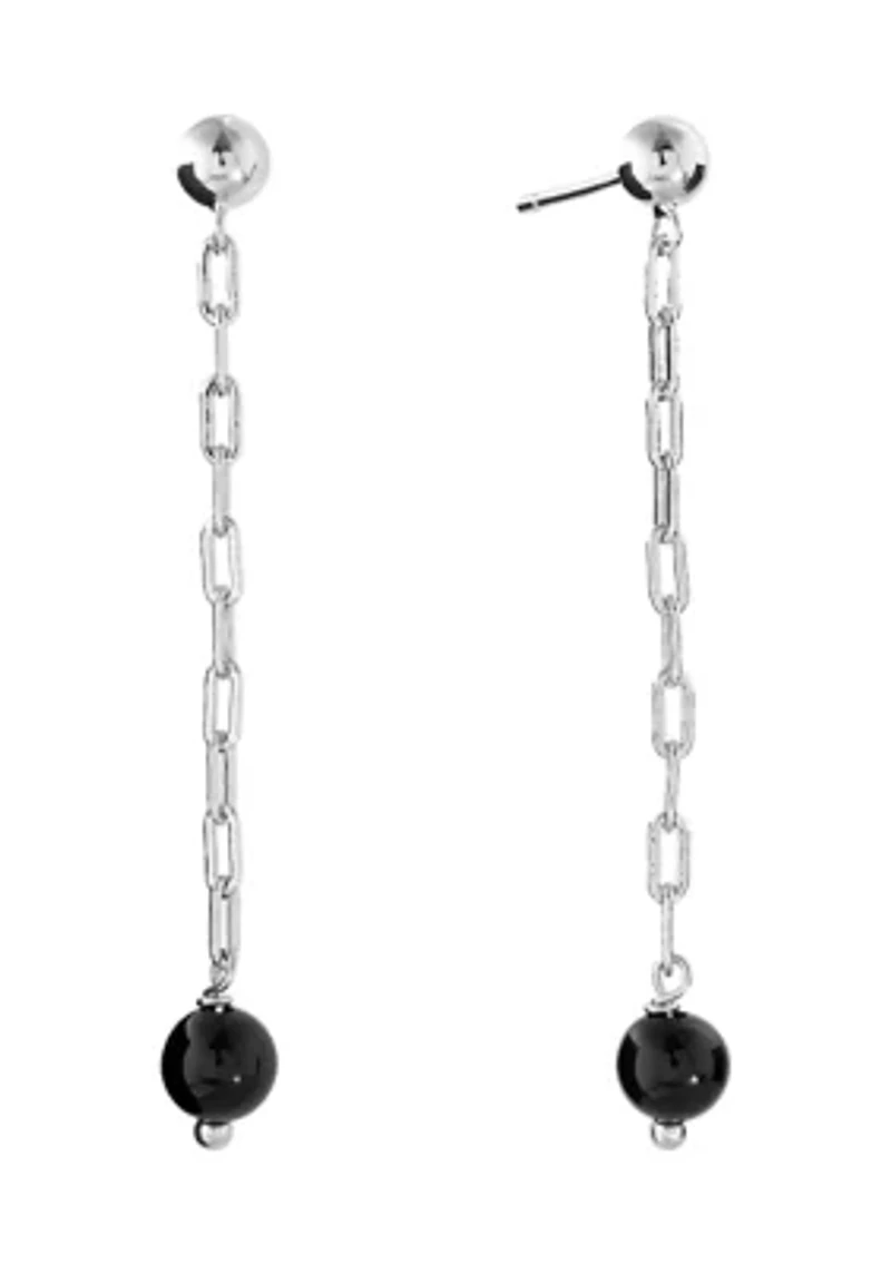 Silver Plated Genuine Stone Ball Paperclip Chain Drop Earrings