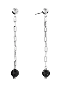 Silver Plated Genuine Stone Ball Paperclip Chain Drop Earrings