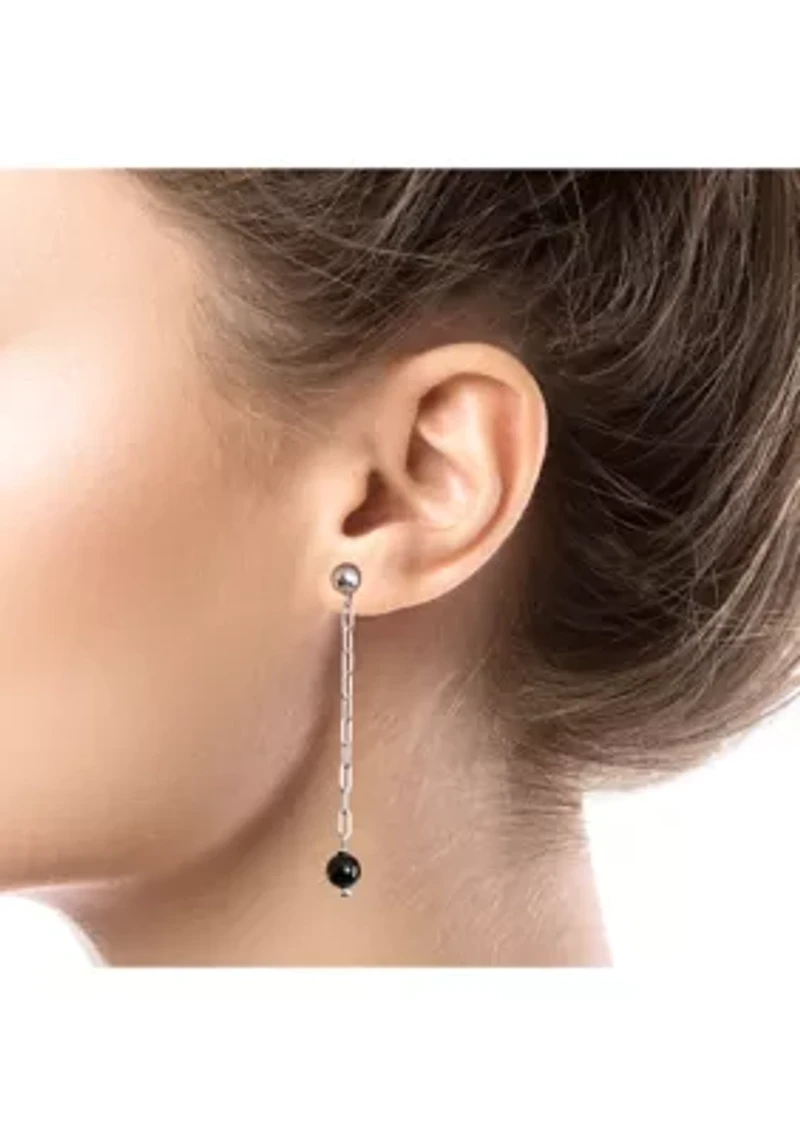 Silver Plated Genuine Stone Ball Paperclip Chain Drop Earrings