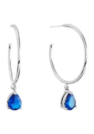 1.65" Crystal Teardrop Dangle Post Hoop Earrings