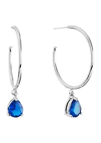 1.65" Crystal Teardrop Dangle Post Hoop Earrings