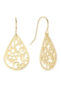Gold Plated Laser Cut Flower Drop Earrings