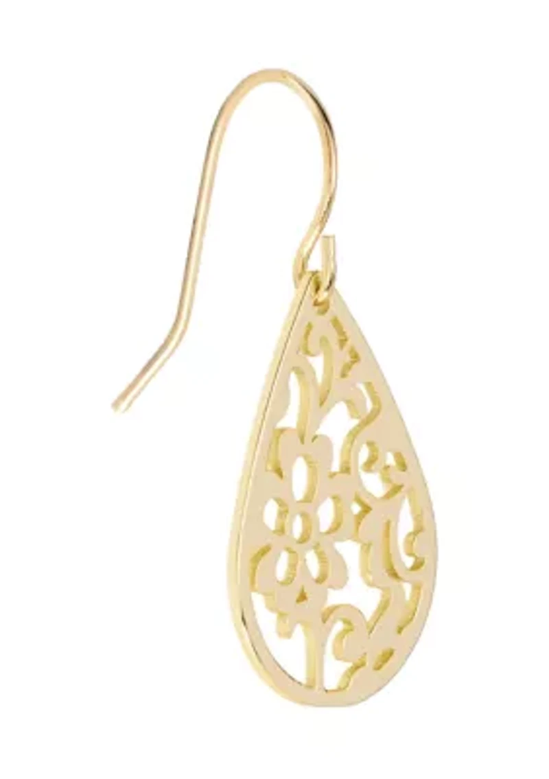 Gold Plated Laser Cut Flower Drop Earrings