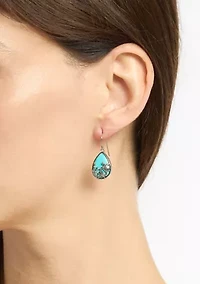 Silver Plated Genuine Turquoise Howlite Turtle Teardrop Earrings