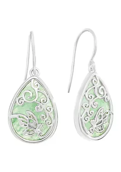 Silver Plated Genuine Stone Butterfly Teardrop Earrings