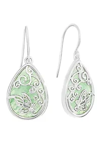 Silver Plated Genuine Stone Butterfly Teardrop Earrings