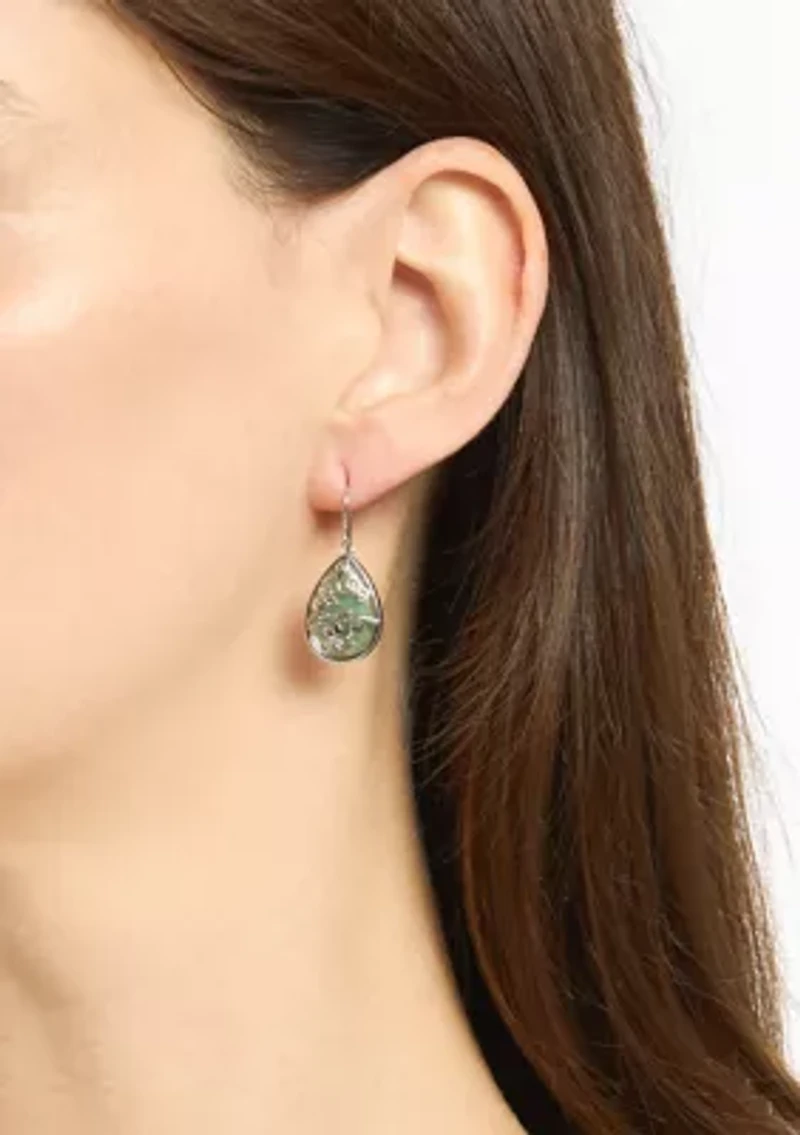 Silver Plated Genuine Stone Butterfly Teardrop Earrings