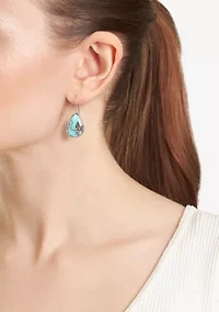 Silver Plated Genuine Turquoise Howlite Hummingbird Teardrop Earrings