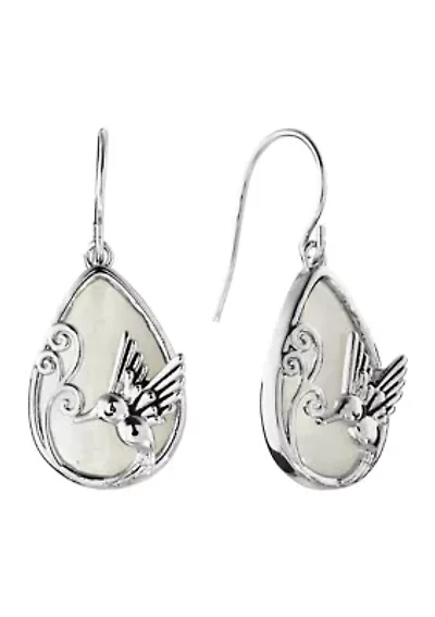 Silver Plated Simulated Opalite Humingbird Drop Earrings