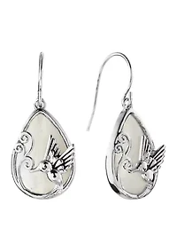 Silver Plated Simulated Opalite Humingbird Drop Earrings
