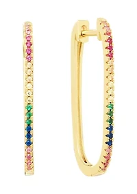 Gold Plated Rainbow Cubic Zirconia Oblong Hoop Earrings