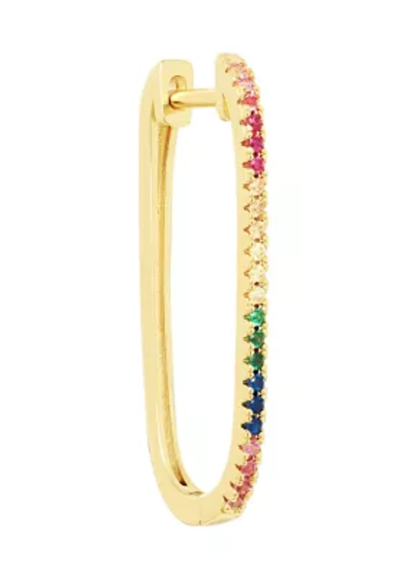 Gold Plated Rainbow Cubic Zirconia Oblong Hoop Earrings