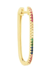 Gold Plated Rainbow Cubic Zirconia Oblong Hoop Earrings