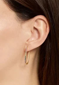 Gold Plated Rainbow Cubic Zirconia Oblong Hoop Earrings