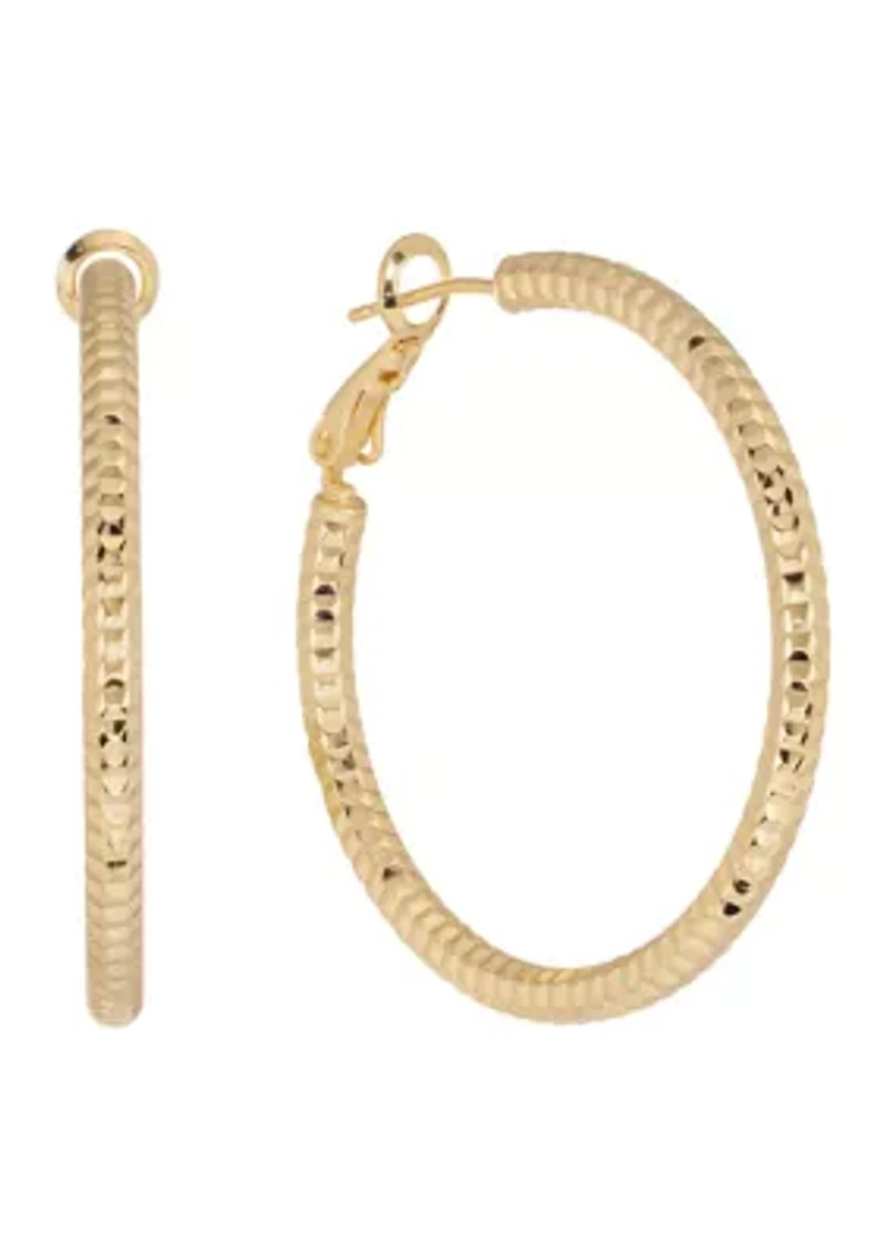 Gold Plated Diamond-Cut Clutchless Hoop Earrings