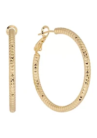 Gold Plated Diamond-Cut Clutchless Hoop Earrings