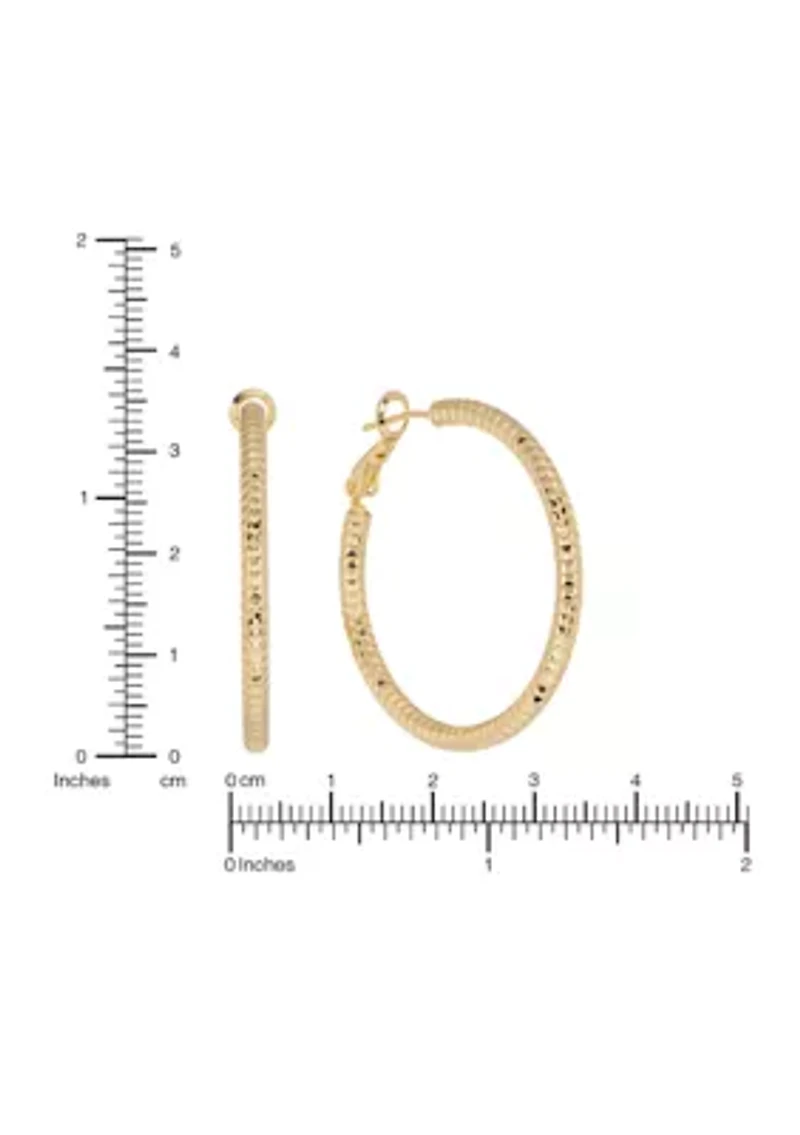 Gold Plated Diamond-Cut Clutchless Hoop Earrings