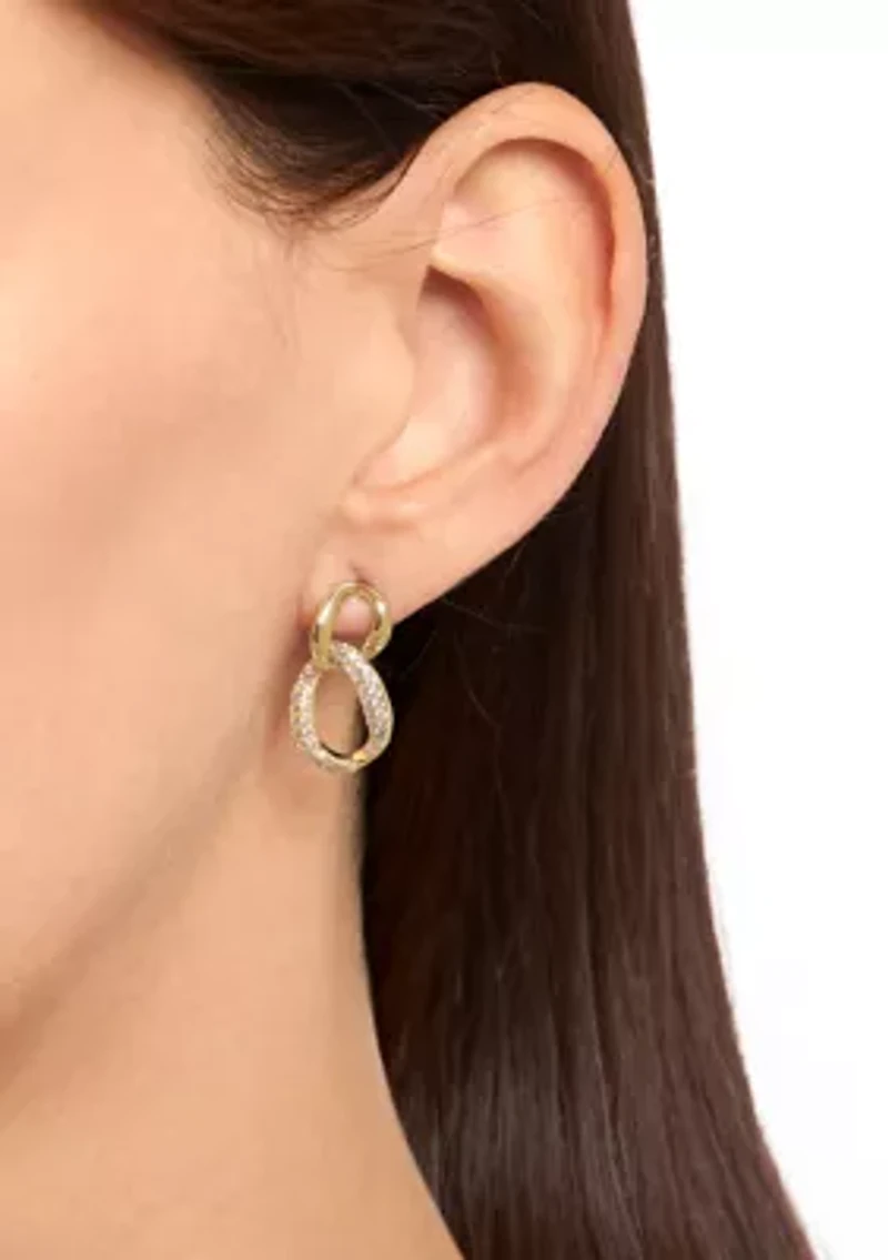 Gold Plated Cubic Zirconia Double Chain Link Drop Earrings
