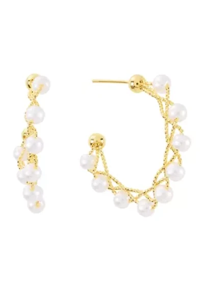 Gold Plated 30mm Simulated Pearls Twisted Hoop Earrings