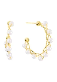 Gold Plated 30mm Simulated Pearls Twisted Hoop Earrings