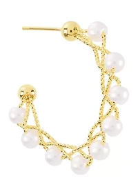 Gold Plated 30mm Simulated Pearls Twisted Hoop Earrings