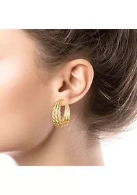 Gold Plated Triple Rope Hoop Earrings