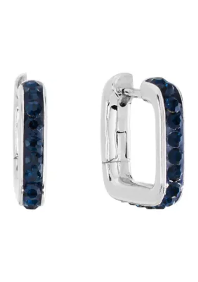 Silver Plated .57" Crystal Pave Square Huggie Hoop Earrings