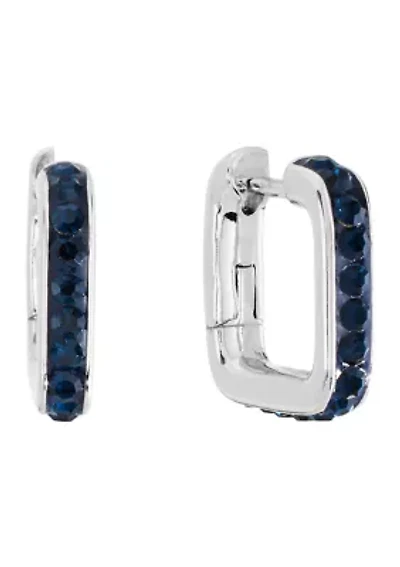 Silver Plated .57" Crystal Pave Square Huggie Hoop Earrings