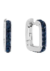 Silver Plated .57" Crystal Pave Square Huggie Hoop Earrings