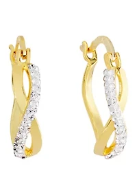Gold Plated .88" Crystal Twisted Click Top Hoop Earrings