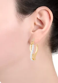 Gold Plated .88" Crystal Twisted Click Top Hoop Earrings