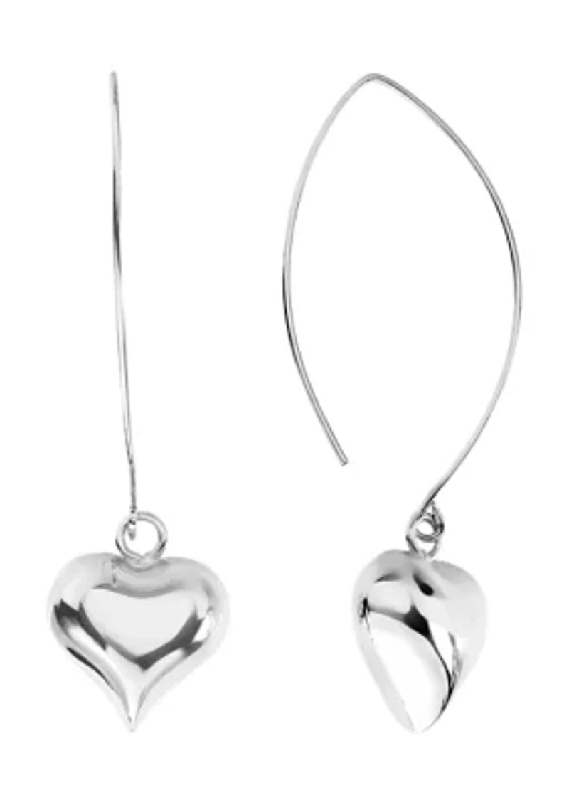 Puffy Heart Marquise Silver Plated Drop Earrings