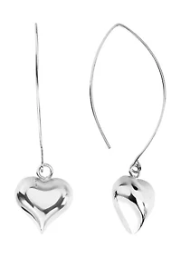 Puffy Heart Marquise Silver Plated Drop Earrings