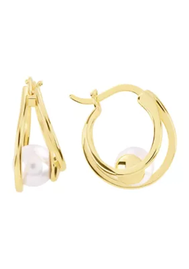 Gold Plated 18mm Simulated Pearl Orbit Hoop Earrings
