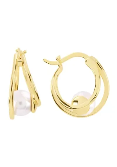Gold Plated 18mm Simulated Pearl Orbit Hoop Earrings
