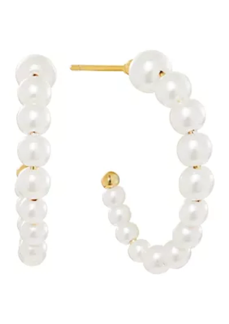 Gold Plated Pearl Beaded Station Hoop Earrings