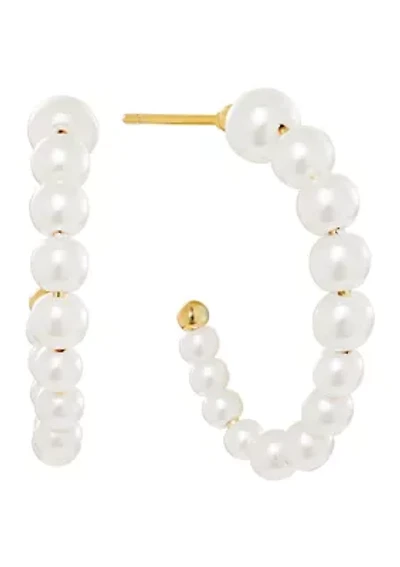 Gold Plated Pearl Beaded Station Hoop Earrings
