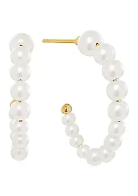 Gold Plated Pearl Beaded Station Hoop Earrings