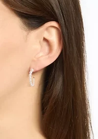 Gold Plated Pearl Beaded Station Hoop Earrings