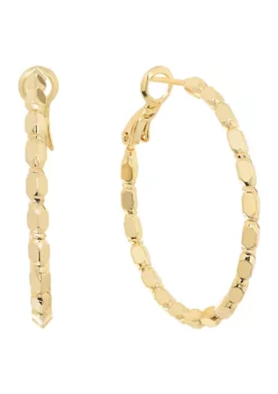 Plated Diamond-Cut Station Hoop Earrings