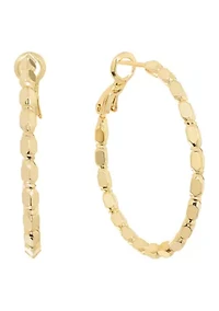 Plated Diamond-Cut Station Hoop Earrings