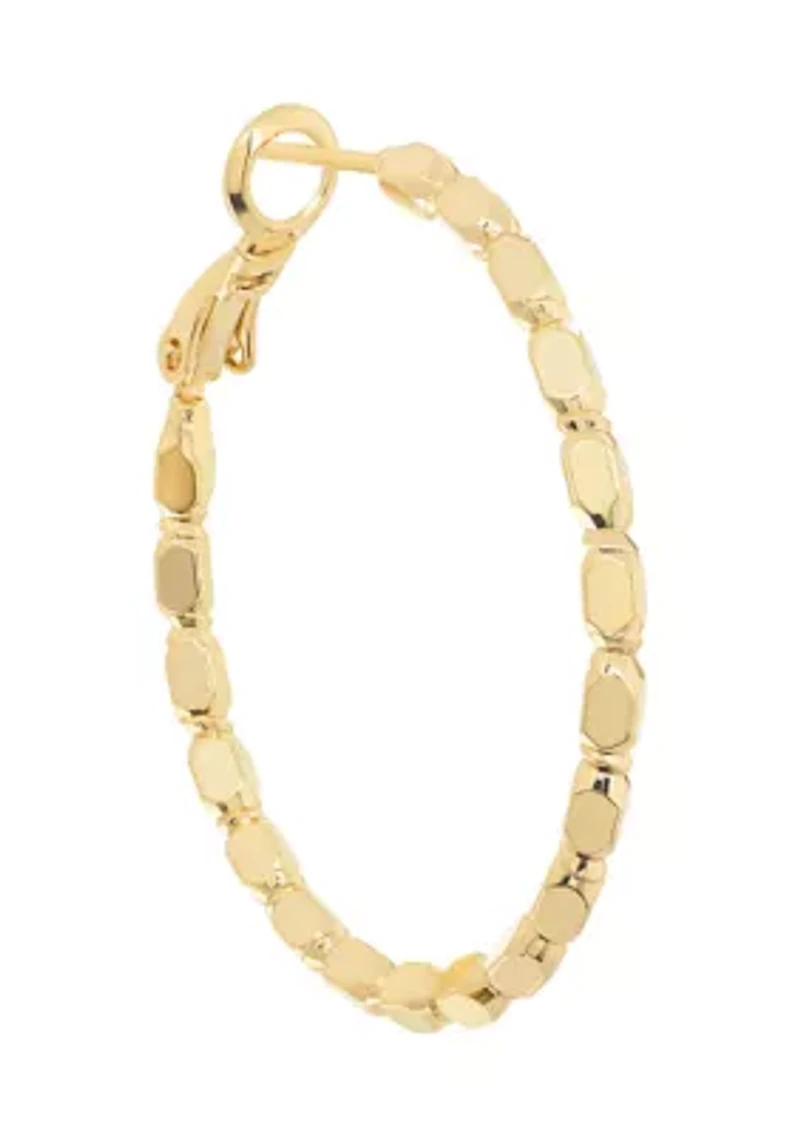 Plated Diamond-Cut Station Hoop Earrings