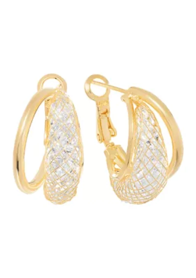 Plated Diamond Cut Mesh Hoop Earrings