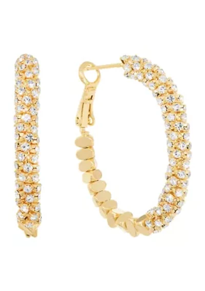 Gold Plated Cubic Zirconia Chain Hoop Twist Oblong Hoop Earrings