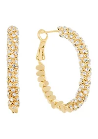 Gold Plated Cubic Zirconia Chain Hoop Twist Oblong Hoop Earrings