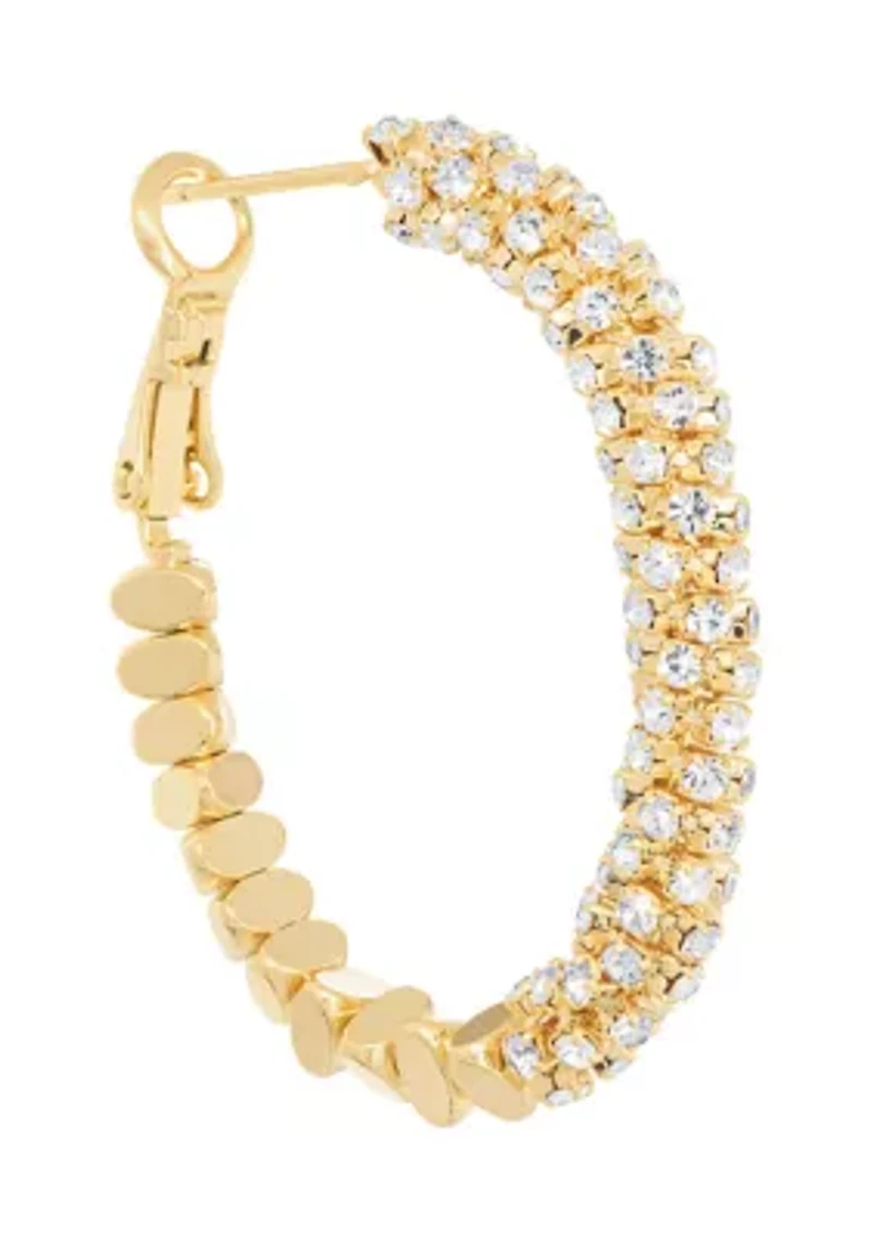 Gold Plated Cubic Zirconia Chain Hoop Twist Oblong Hoop Earrings